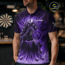 Load image into Gallery viewer, Personalized Purple Grim Reaper Darts Jersey For Men Custom Skull Darts Team Polo &amp; Quarter Zip  TDM5059