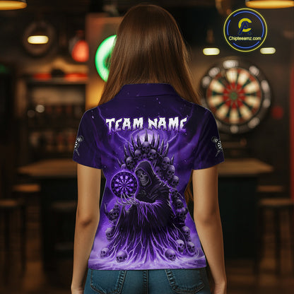 Personalized Purple Grim Reaper Darts Jersey For Women Custom Skull Darts Team Polo & Quarter Zip  TDM5059