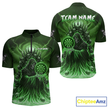 Personalized Green Grim Reaper Darts Jersey For Men Custom Skull Darts Team Polo & Quarter Zip  TDM5060