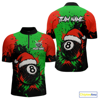 Green & Red Splash Santa Christmas 8 Ball Billiard Shirt For Men Custom Xmas Gift For Pool Player TDM4846