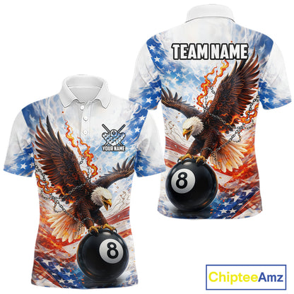 American Flag Eagle 8 Ball Billiard Shirt For Men Custom Patriotic Pool Team Jersey Polo & 1/4 Zip TDM6156