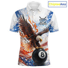 Load image into Gallery viewer, American Flag Eagle 8 Ball Billiard Shirt For Men Custom Patriotic Pool Team Jersey Polo &amp; 1/4 Zip TDM6156