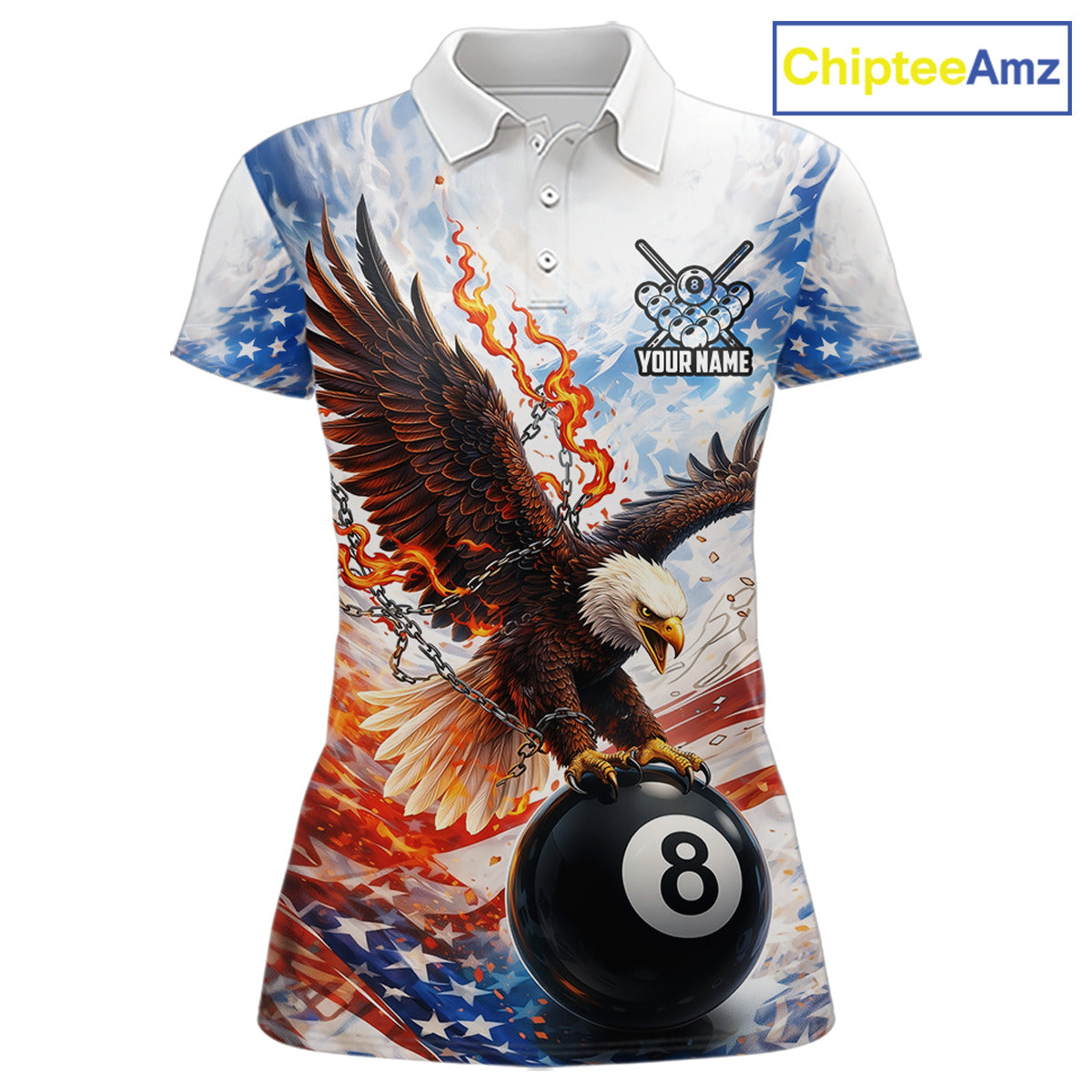 American Flag Eagle 8 Ball Billiard Shirt For Women Custom Patriotic Pool Team Jersey Polo & 1/4 Zip TDM6156