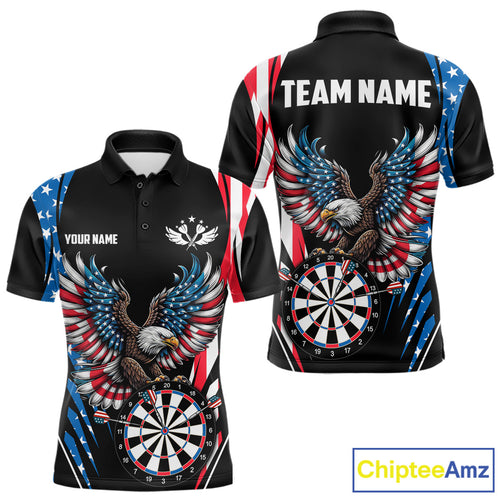 Personalized American Flag Eagle Patriotic Darts Shirt For Men Custom Darts Jersey Polo & 1/4 Zip TDM4859