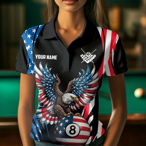 Personalized American Flag Eagle Patriotic Billiard Shirt For Women Custom 8 Ball Pool Team Jersey TDM4860