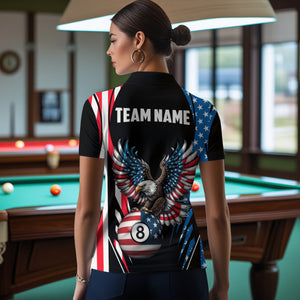 Personalized American Flag Eagle Patriotic Billiard Shirt For Women Custom 8 Ball Pool Team Jersey TDM4860