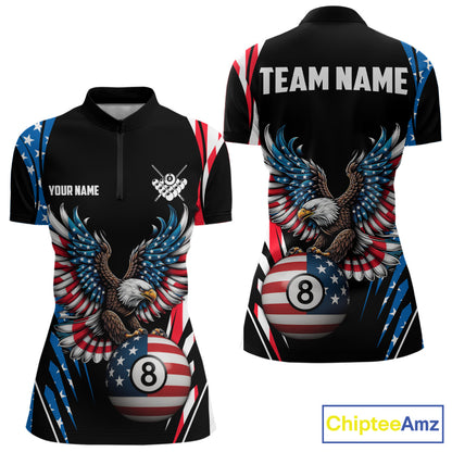 Personalized American Flag Eagle Patriotic Billiard Shirt For Women Custom 8 Ball Pool Team Jersey TDM4860