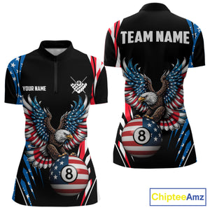 Personalized American Flag Eagle Patriotic Billiard Shirt For Women Custom 8 Ball Pool Team Jersey TDM4860