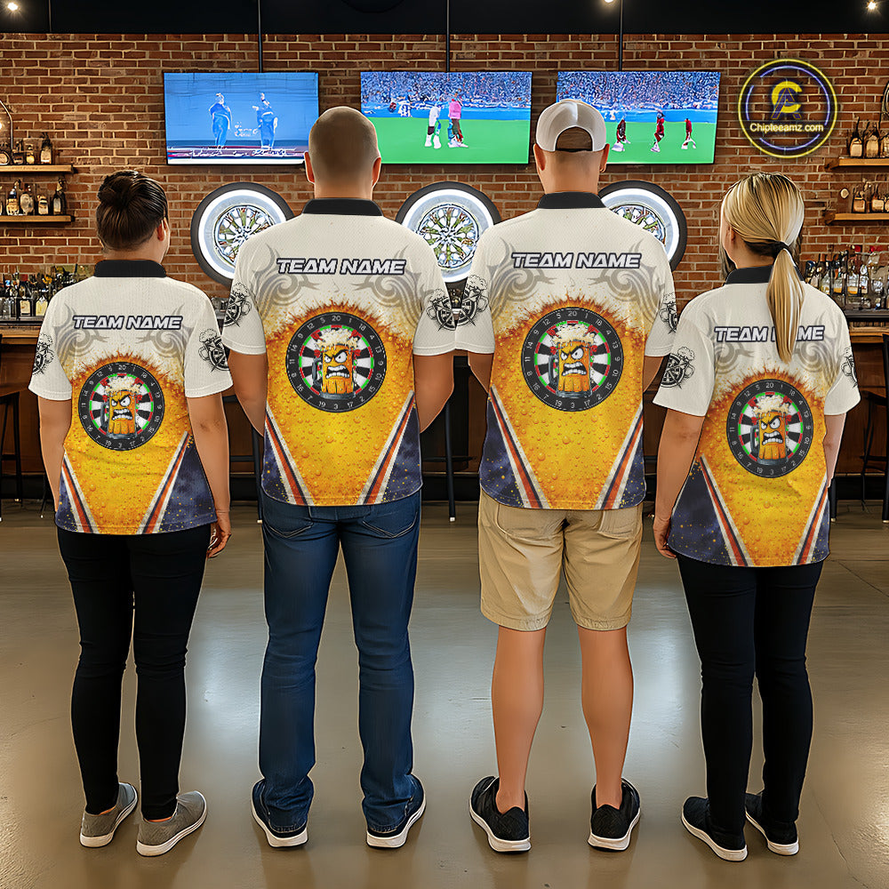 Funny Yellow Angry Beer Darts Shirt For Women Custom Darts Jersey Team Polo & Quarter Zip TDM5569
