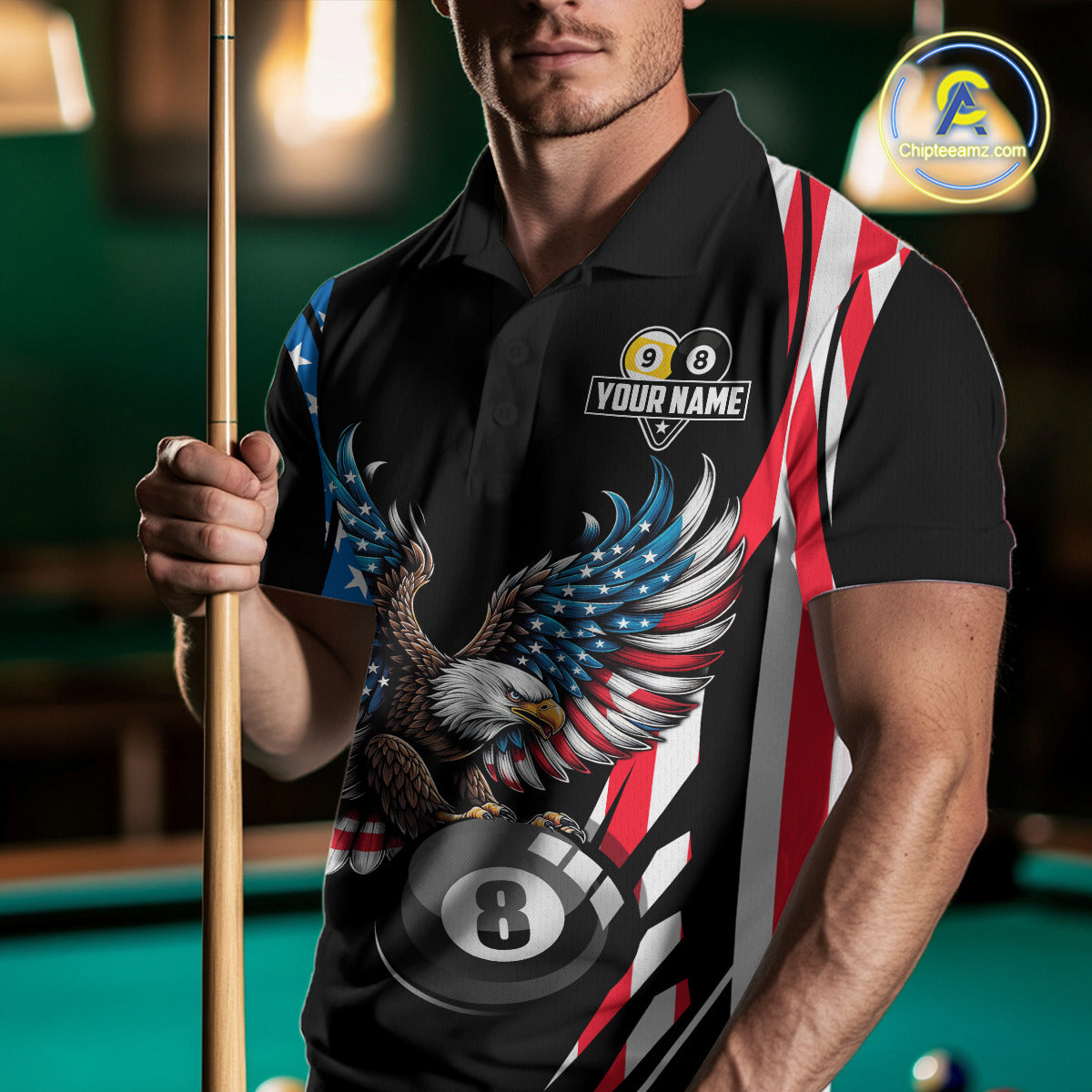 American Flag Eagle 8 Ball & 9 Ball Billiard Shirt For Men Custom Patriotic Pool Team Jersey TDM5314
