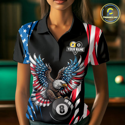 American Flag Eagle 8 Ball & 9 Ball Billiard Shirt For Women Custom Patriotic Pool Team Jersey TDM5314
