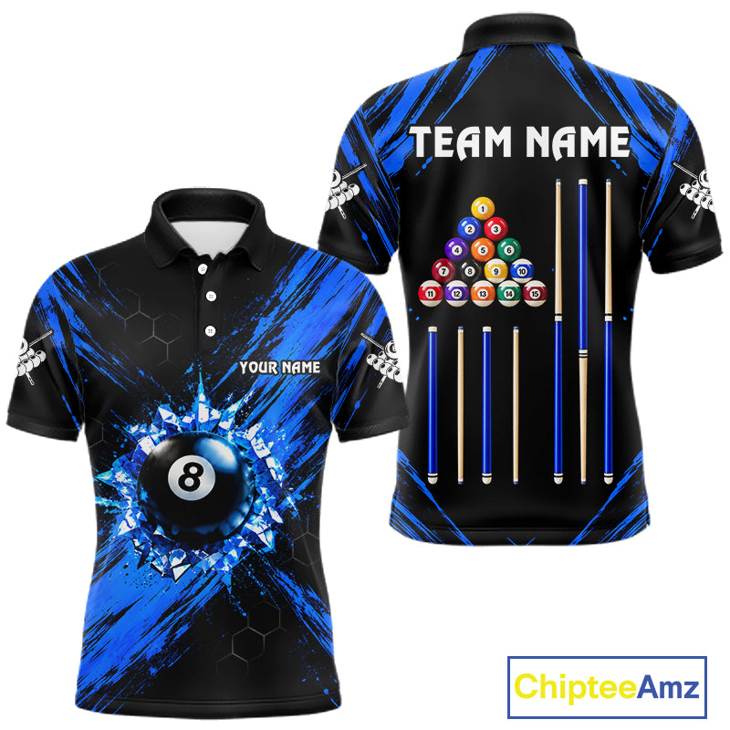 Personalized Black And Blue 8 Ball Billiard Pool Shirts For Men Custom Billiard League Team Jersey TDM7683