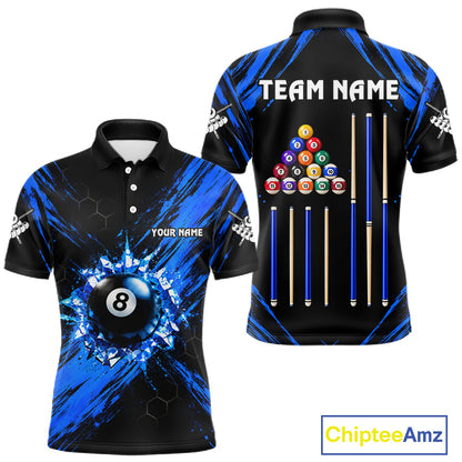 Personalized Black And Blue 8 Ball Billiard Pool Shirts For Men Custom Billiard League Team Jersey TDM7683