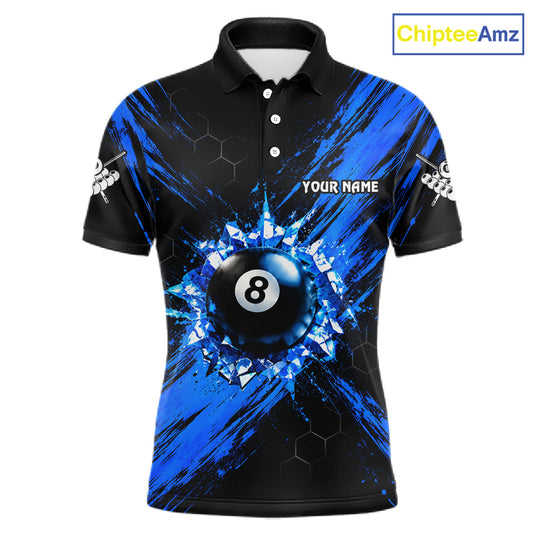 Personalized Black And Blue 8 Ball Billiard Pool Shirts For Men Custom Billiard League Team Jersey TDM7683