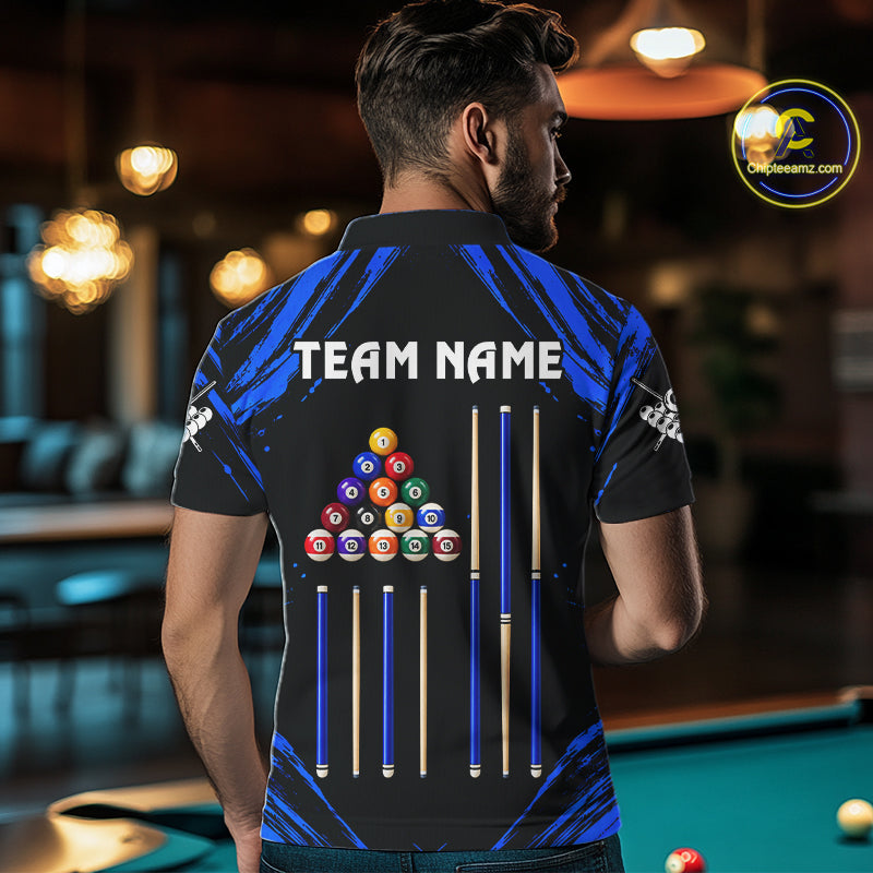 Personalized Black And Blue 8 Ball Billiard Pool Shirts For Men Custom Billiard League Team Jersey TDM7683