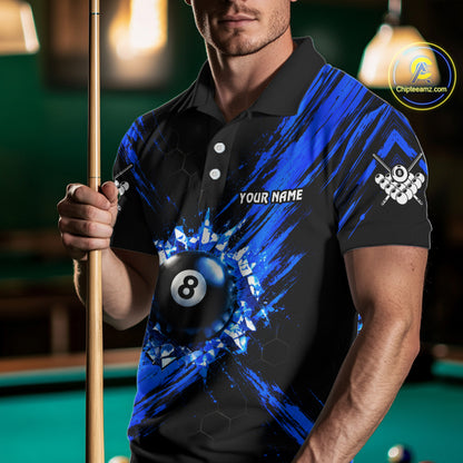 Personalized Black And Blue 8 Ball Billiard Pool Shirts For Men Custom Billiard League Team Jersey TDM7683