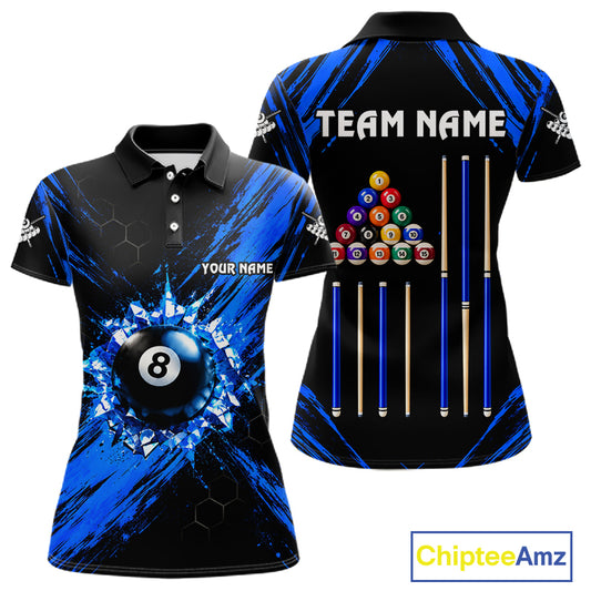 Personalized Black And Blue 8 Ball Billiard Pool Shirts For Women Custom Billiard League Team Jersey TDM7683