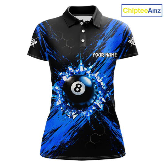 Personalized Black And Blue 8 Ball Billiard Pool Shirts For Women Custom Billiard League Team Jersey TDM7683