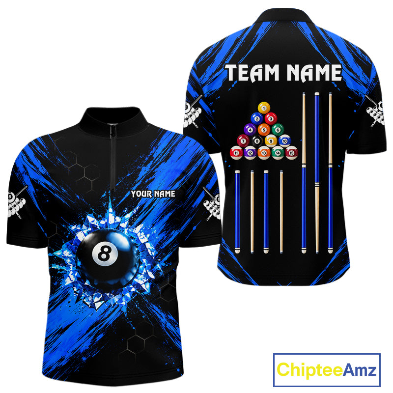 Personalized Black And Blue 8 Ball Billiard Pool Shirts For Men Custom Billiard League Team Jersey TDM7683