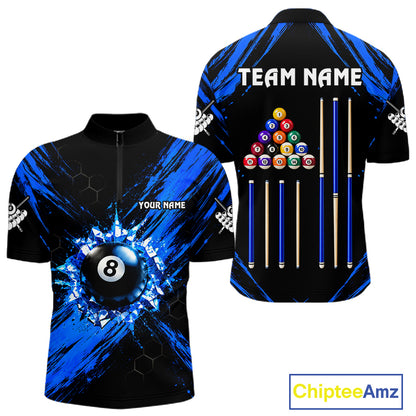 Personalized Black And Blue 8 Ball Billiard Pool Shirts For Men Custom Billiard League Team Jersey TDM7683