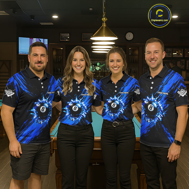 Personalized Black And Blue 8 Ball Billiard Pool Shirts For Men Custom Billiard League Team Jersey TDM7683