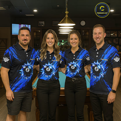 Personalized Black And Blue 8 Ball Billiard Pool Shirts For Men Custom Billiard League Team Jersey TDM7683