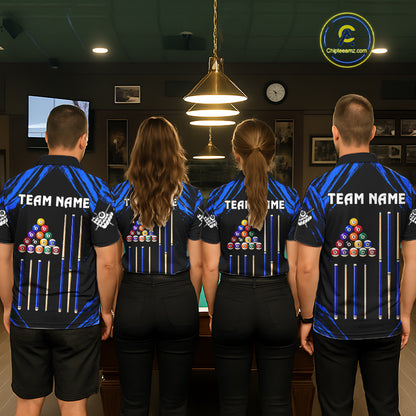 Personalized Black And Blue 8 Ball Billiard Pool Shirts For Men Custom Billiard League Team Jersey TDM7683