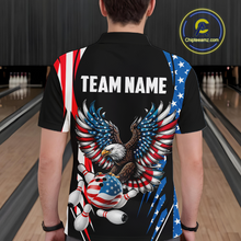 Load image into Gallery viewer, Personalized American Flag Eagle Bowling Polo &amp; 1/4 Zip For Men, Patriotic Bowling Team Jersey TDM5822