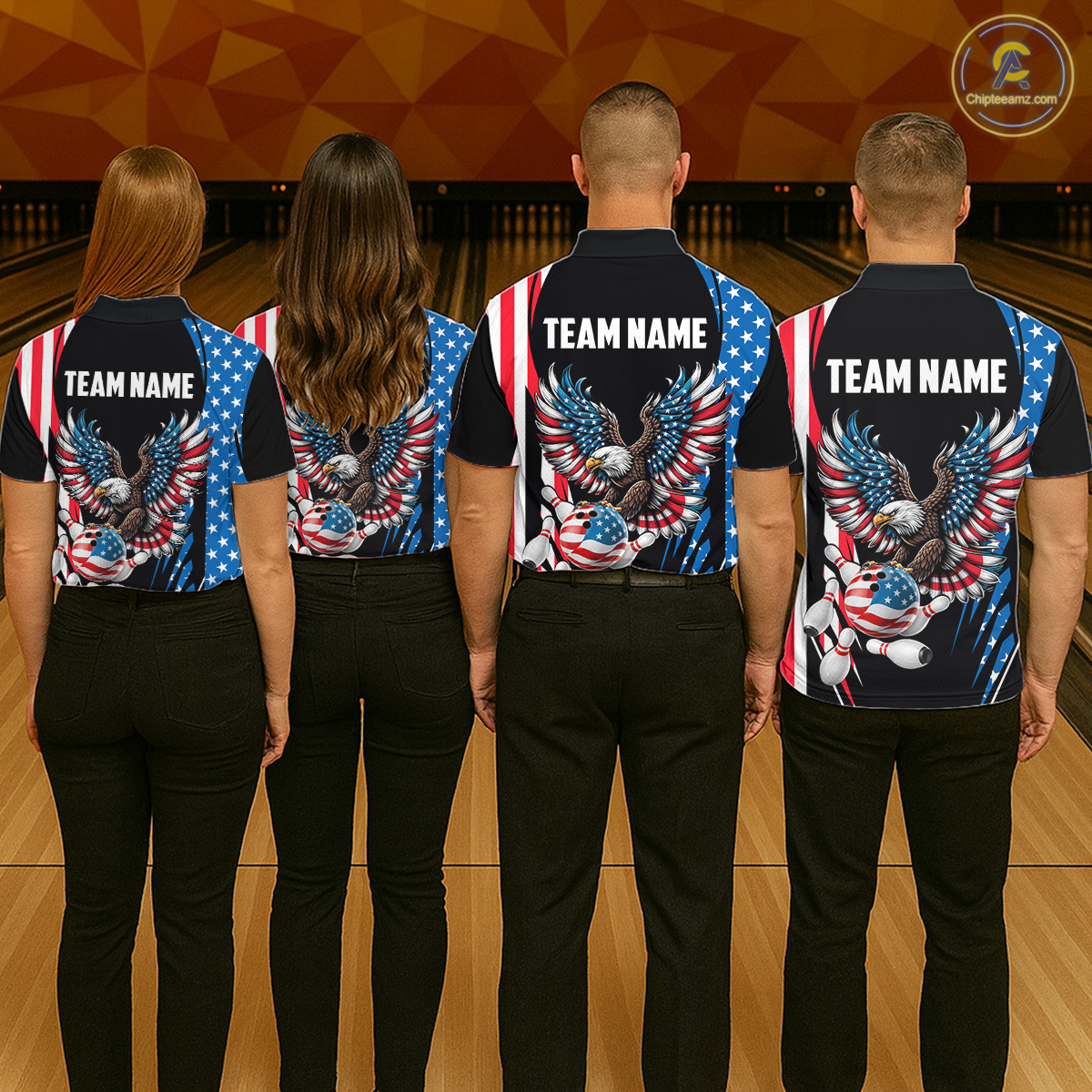 Personalized American Flag Eagle Bowling Polo & 1/4 Zip For Women, Patriotic Bowling Team Jersey TDM5822