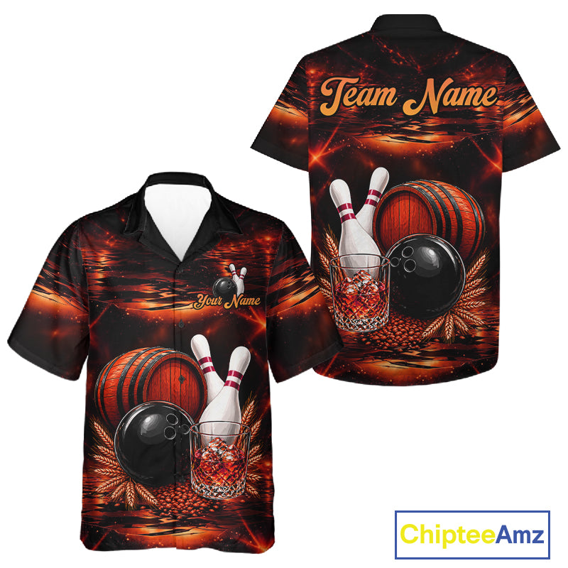 Personalized Red Vintage Bourbon Bowling Hawaiian Shirt For Men Women, Bowling Button Up Team Shirt TDM7699