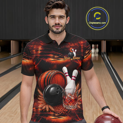 Personalized Red Vintage Bourbon Bowling Shirt For Men, Funny Bowling Jersey Team Polo & 1/4 Zip TDM7699