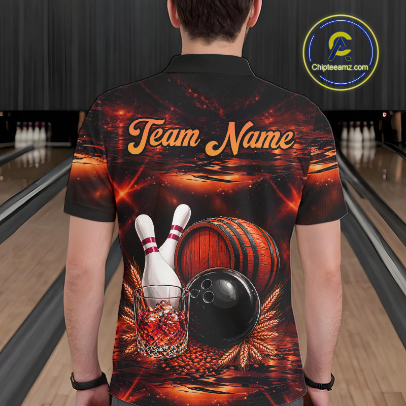 Personalized Red Vintage Bourbon Bowling Shirt For Men, Funny Bowling Jersey Team Polo & 1/4 Zip TDM7699