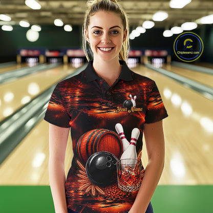 Personalized Red Vintage Bourbon Bowling Shirt For Women, Funny Bowling Jersey Team Polo & 1/4 Zip TDM7699
