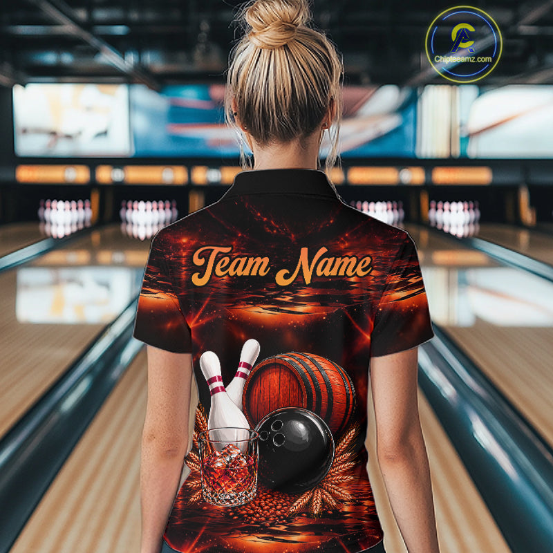 Personalized Red Vintage Bourbon Bowling Shirt For Women, Funny Bowling Jersey Team Polo & 1/4 Zip TDM7699