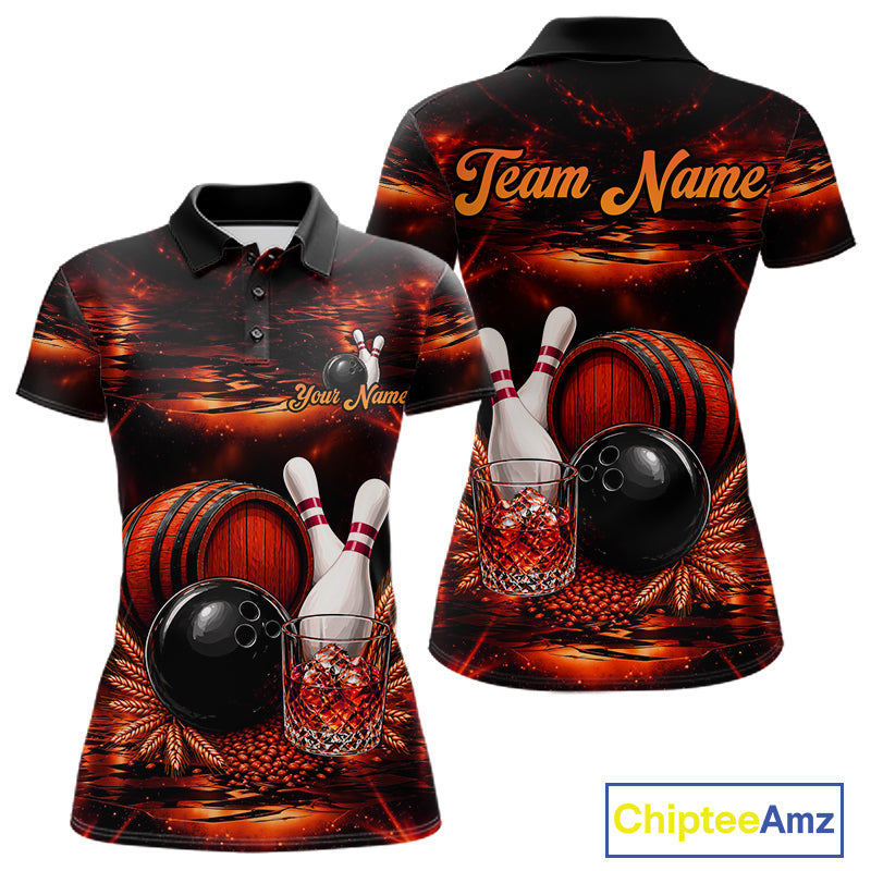 Personalized Red Vintage Bourbon Bowling Shirt For Women, Funny Bowling Jersey Team Polo & 1/4 Zip TDM7699