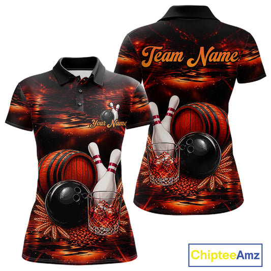 Personalized Red Vintage Bourbon Bowling Shirt For Women, Funny Bowling Jersey Team Polo & 1/4 Zip TDM7699