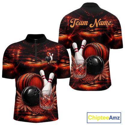 Personalized Red Vintage Bourbon Bowling Shirt For Men, Funny Bowling Jersey Team Polo & 1/4 Zip TDM7699