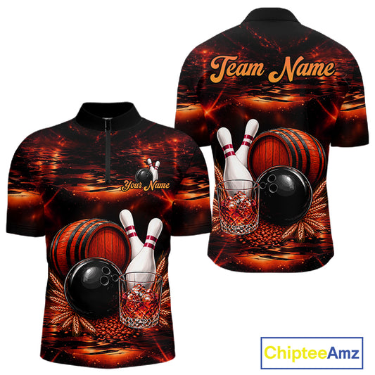 Personalized Red Vintage Bourbon Bowling Shirt For Men, Funny Bowling Jersey Team Polo & 1/4 Zip TDM7699