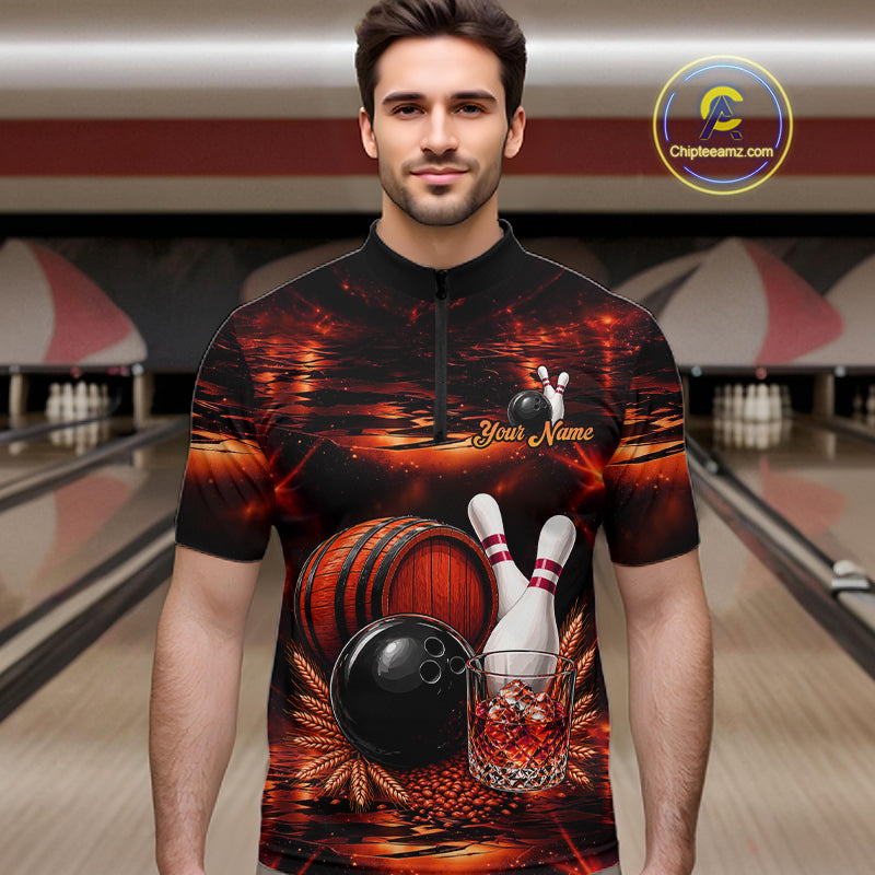 Personalized Red Vintage Bourbon Bowling Shirt For Men, Funny Bowling Jersey Team Polo & 1/4 Zip TDM7699
