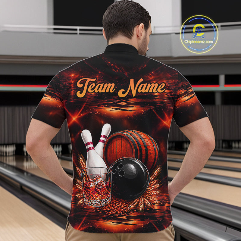 Personalized Red Vintage Bourbon Bowling Shirt For Men, Funny Bowling Jersey Team Polo & 1/4 Zip TDM7699