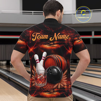 Personalized Red Vintage Bourbon Bowling Shirt For Men, Funny Bowling Jersey Team Polo & 1/4 Zip TDM7699