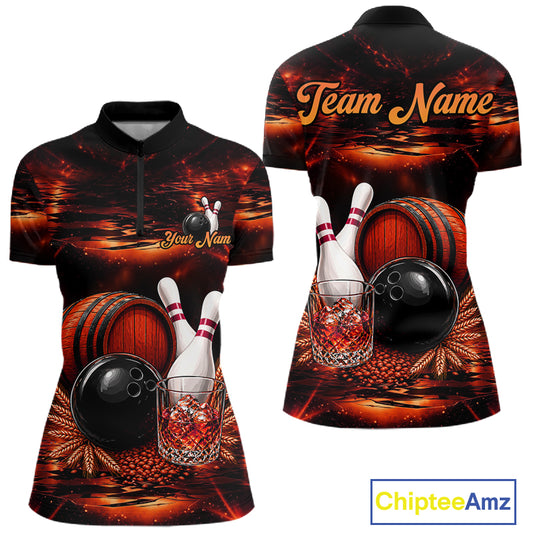 Personalized Red Vintage Bourbon Bowling Shirt For Women, Funny Bowling Jersey Team Polo & 1/4 Zip TDM7699