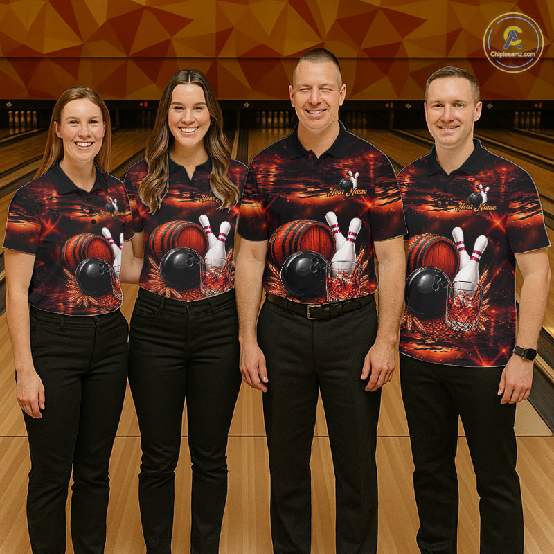 Personalized Red Vintage Bourbon Bowling Shirt For Women, Funny Bowling Jersey Team Polo & 1/4 Zip TDM7699