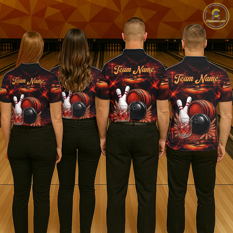 Personalized Red Vintage Bourbon Bowling Shirt For Women, Funny Bowling Jersey Team Polo & 1/4 Zip TDM7699
