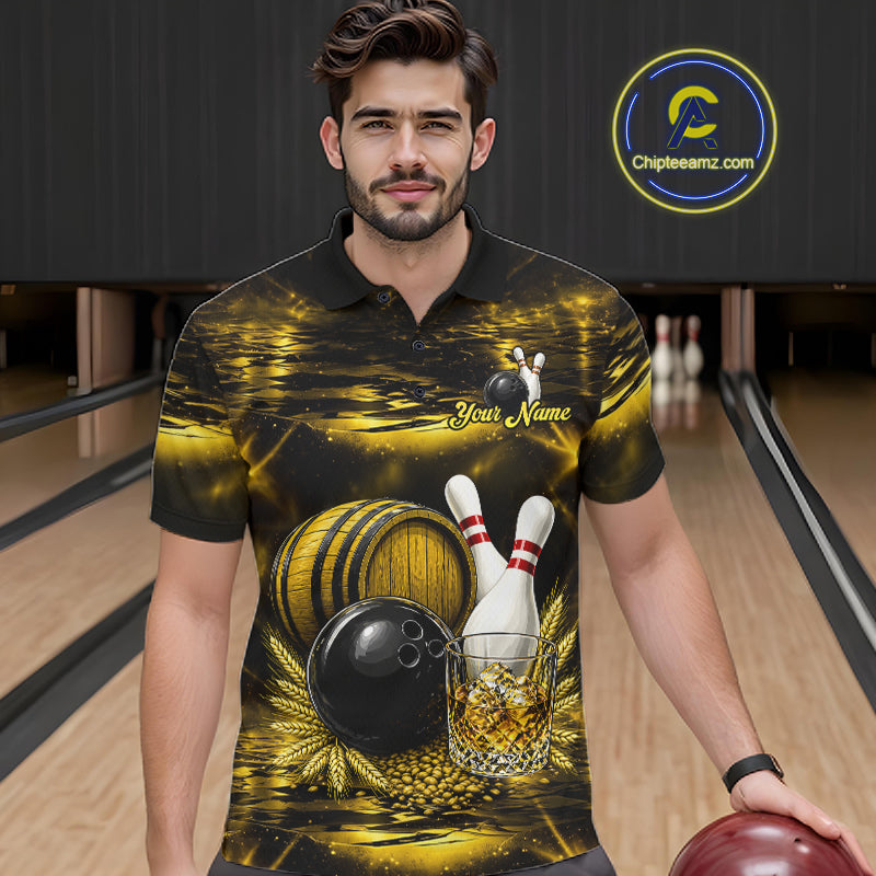 Personalized Yellow Vintage Bourbon Bowling Shirt For Men Custom Bowling Jersey Team Polo, 1/4 Zip TDM7700