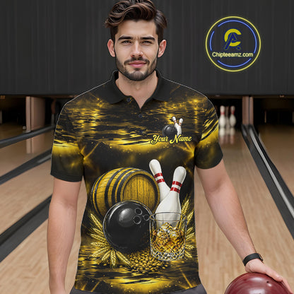 Personalized Yellow Vintage Bourbon Bowling Shirt For Men Custom Bowling Jersey Team Polo, 1/4 Zip TDM7700