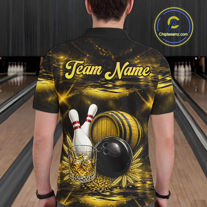 Personalized Yellow Vintage Bourbon Bowling Shirt For Men Custom Bowling Jersey Team Polo, 1/4 Zip TDM7700