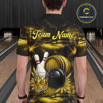 Personalized Yellow Vintage Bourbon Bowling Shirt For Men Custom Bowling Jersey Team Polo, 1/4 Zip TDM7700