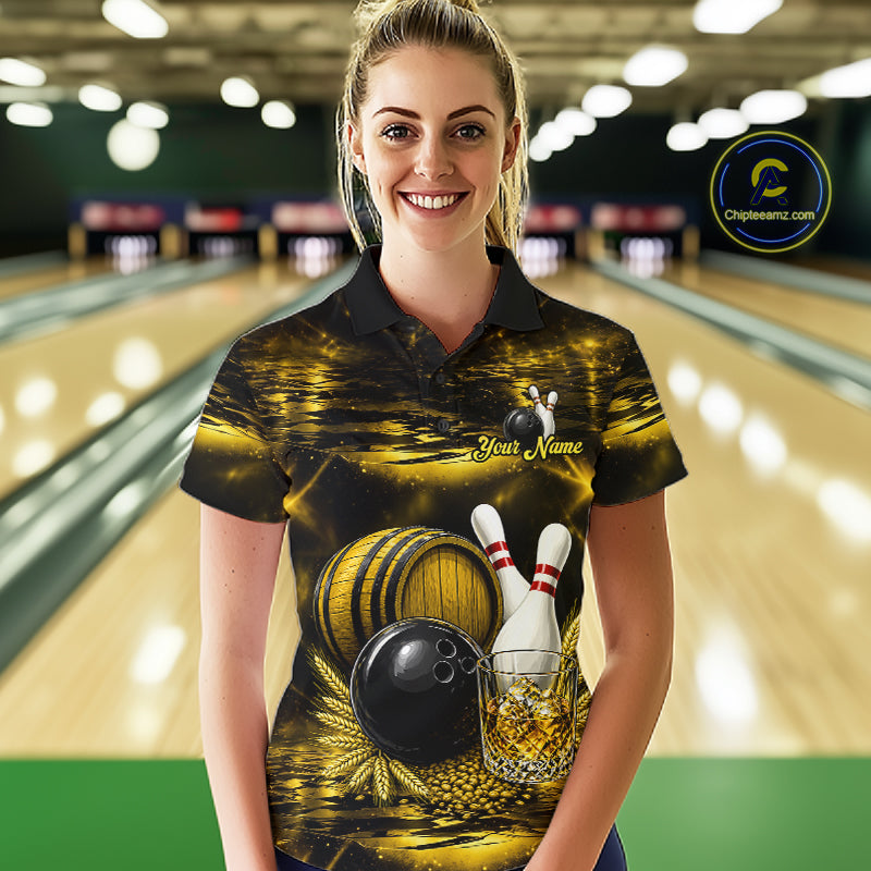 Personalized Yellow Vintage Bourbon Bowling Shirt For Women Custom Bowling Jersey Team Polo, 1/4 Zip TDM7700
