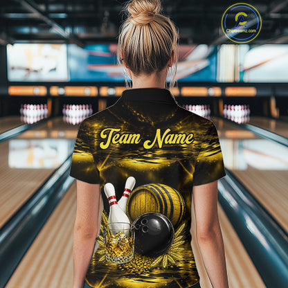 Personalized Yellow Vintage Bourbon Bowling Shirt For Women Custom Bowling Jersey Team Polo, 1/4 Zip TDM7700
